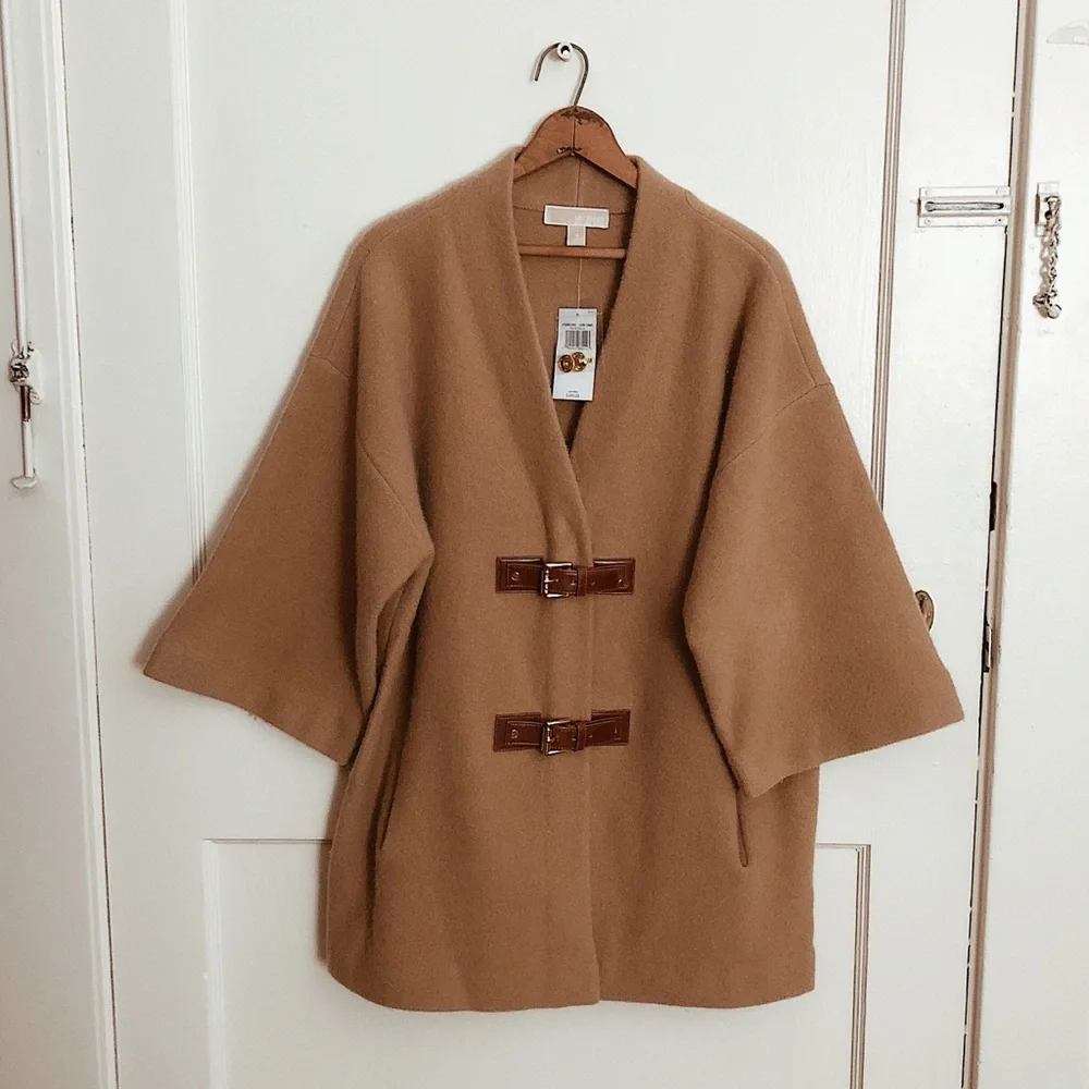 Michael Kors NWT Dolman Tan Wool Buckle Coat - Picture 3 of 8